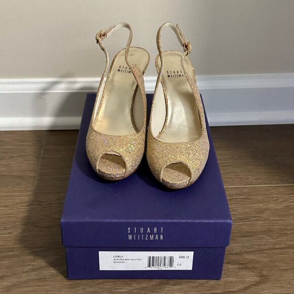 Stuart Weitzman Litely Aurora Glitter Gold Pump - Picture 8 of 16
